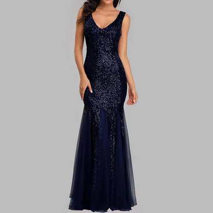 Sequin V-Neck Evening Dress