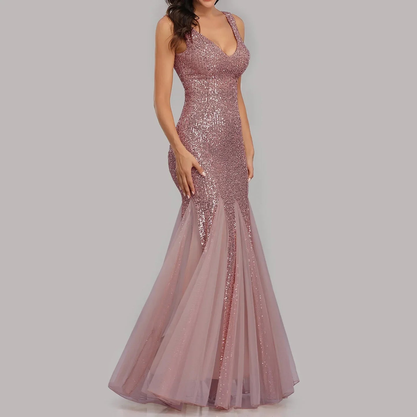 Sequin V-Neck Evening Dress