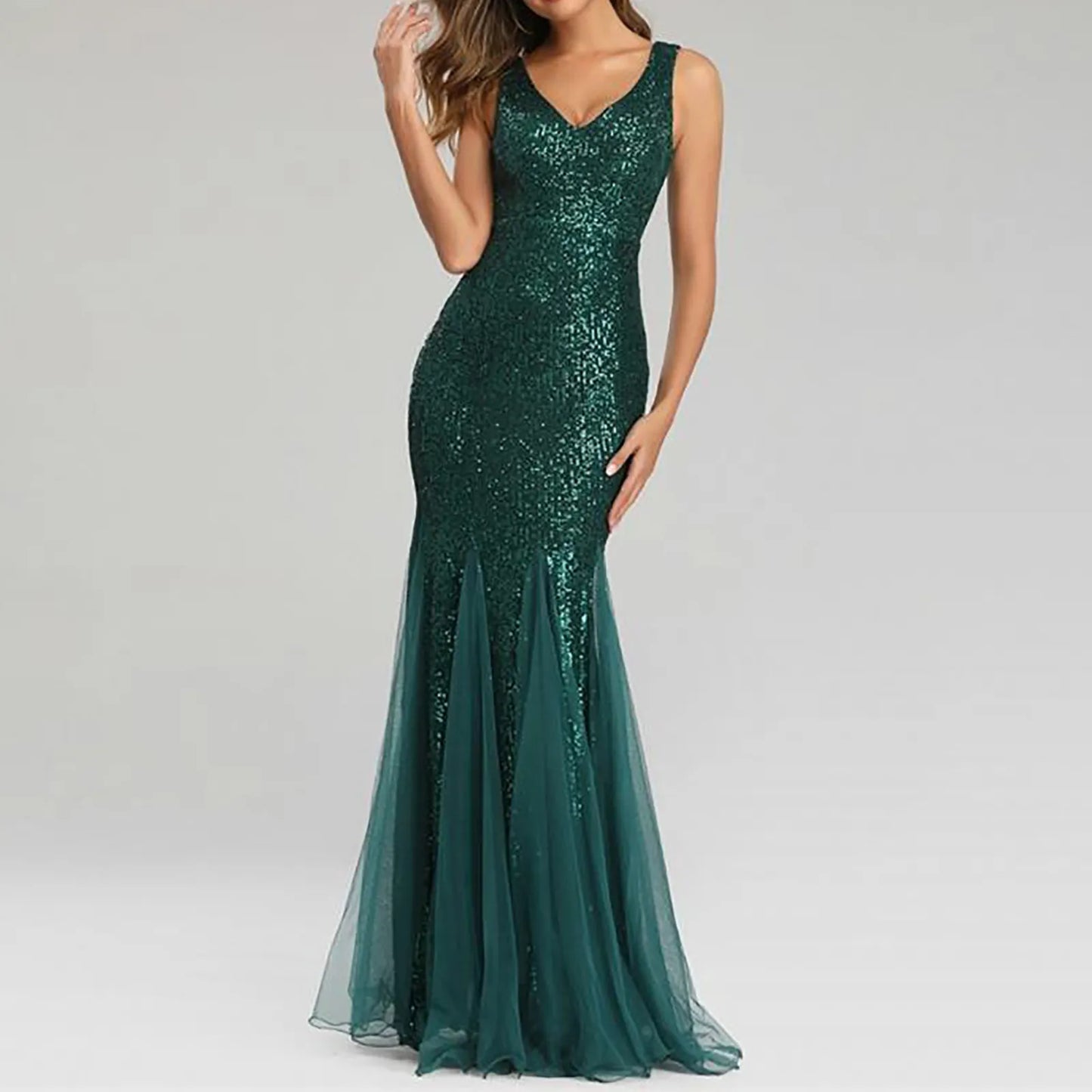 Sequin V-Neck Evening Dress